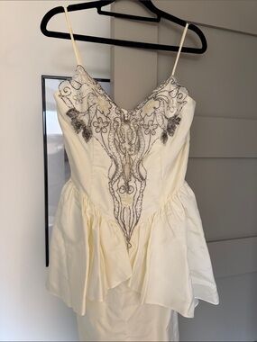 VINTAGE Stacy Adams Ivory Dress with Beaded Bodice